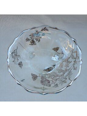 VTG Silver City Glass Footed Bowl Sterling Silver Overlay Flanders Poppy Pattern